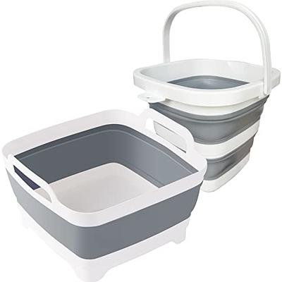 SAMMART 9.1L (2.4Gallon) Collapsible Dishpan with Draining Plug - Foldable Washing Basin - Portable Dish Washing Tub - Space Saving Kitchen Storage