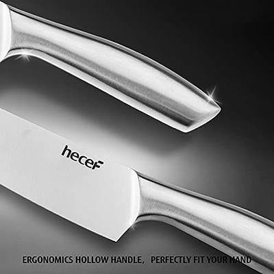 hecef Silver Kitchen knife set of 5, Satin Finish Blade with Hollow Handle,  includes 8 Chef, 8 Bread, 8 Santoku, 5 Utility and 3.5 paring knife -  Yahoo Shopping