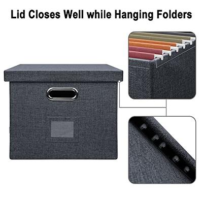 Upgrade Portable File Organizer Box, Large Linen Hanging Office Document  Storage Box with Lid - Black, Collapsible Filing & Storage Boxes for