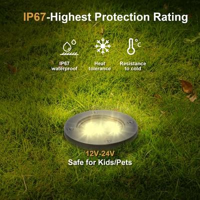 SUNVIE Low Voltage Landscape Well Lights with Wire Connectors, 12W LED,  IP67 Waterproof Outdoor In-Ground Garden Lights 12V-24V Warm White for  Pathway