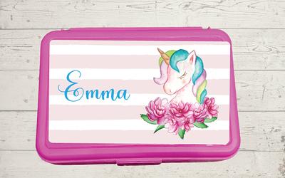 Personalised Lunch Box for Girls Dinosaur Unicorn Pink School 