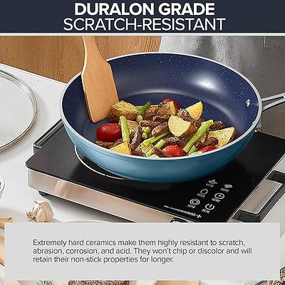 NuWave 7pc Cookware Set Healthy Duralon Blue Ceramic Nonstick Coated, Diamond Infused Scratch-Resistant, PFAS Free, Oven Safe, Induction Ready 