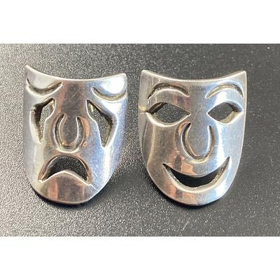 Taxco Mexico Tp-68 Sterling Silver Comedy Tragedy Mask Earrings