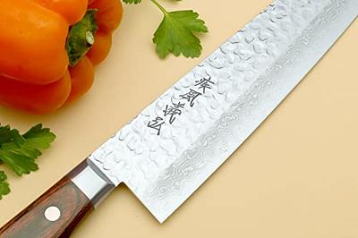 HexClad Damascus Steel 6.5 inch Nakiri Knife, Ergonomic Full Tang Handle, Silver