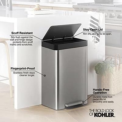 Kohler 6-Liter Step Trash Can, 31319 Stainless Steel + White