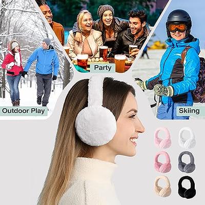 Syhood 2 Pieces Foldable Ear Warmers Adjustable Knitted Earmuffs with Fuzzy Fleece Lining Unisex Furry Winter Earmuffs