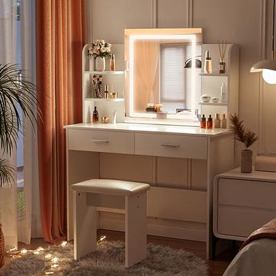 QQXX Vanity Desk with Mirror and Lights,Modern Makeup Vanity Set,Adjustable  Led & Six Drawers & Five Storage Shelves & Vanity Stool Chair,Large Makeup  Desk Dressing Table for Bedroom - Yahoo Shopping