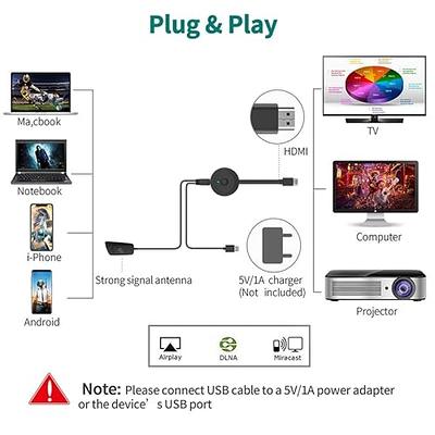 Wireless HDMI Display Adapter 4K, 1080P WiFi HDMI Dongle Receiver for  iPhone/iPad/Android/iOS/Window/Mac Laptop, Tablet, PC to  HDTV/Monitor/Projector (Support Miracast, DLNA, Airplay) 