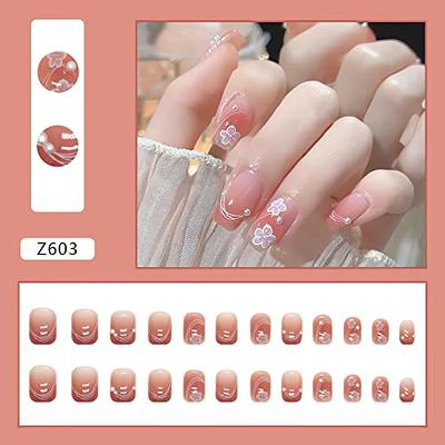 Square Short False Nail Pearl Glitter Pink Press on Nails for Nail Art