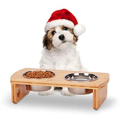 Elevated Dog Bowls, Bamboo Raised Dog Bowl for Small Dogs & Cats with 3  Stainless Steel Bowls (4'' Tall-20oz*2,12oz*1 Bowl)