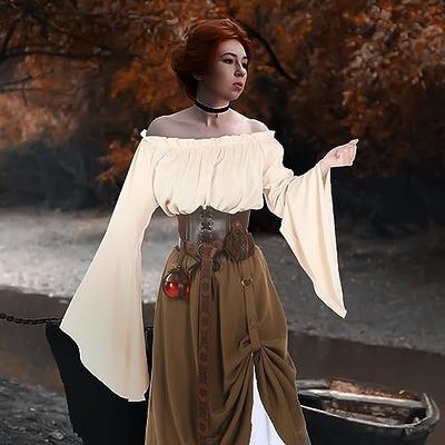 Women Pirate Costume Renaissance Peasant Top Corset Belt Pirate Ski