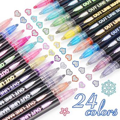  Shimmer Marker Set, 12 Colors Double Line Outline Markers,  Self Outline Metallic Doodle Line Glitter Markers Pens For Christmas  Greeting Cards Making, DIY Art Crafts, Scrapbooking