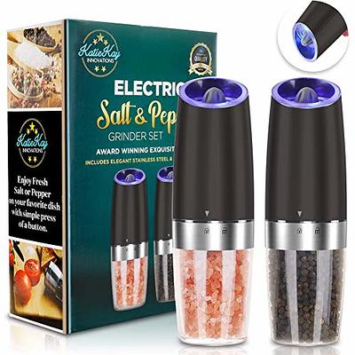 Sangcon Gravity Electric Salt and Pepper Grinder Set Automatic Shakers Mill  Grinder with LED Light, Battery Powered Adjustable Coarseness One Hand