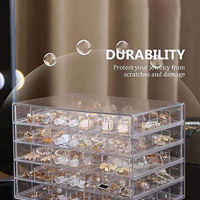 Acrylic Jewelry Storage Box W/ 5 Drawers, 5-Layer 120 Grid Clear