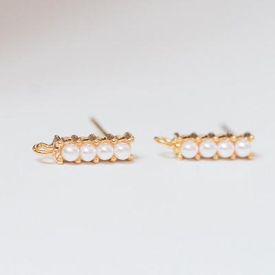 Gold Plated Stud Earrings Rhinestone Metal Ear Wire Jewelry Making Findings  6pcs