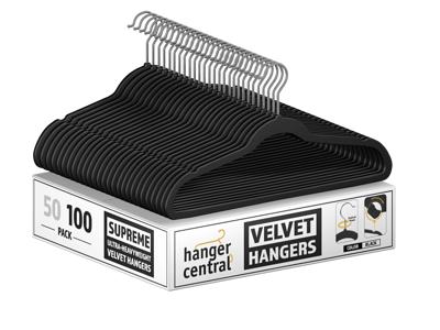 Premium Velvet Hangers Heavy Weight Clothing Hanger, Black, 100 Count