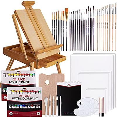  U.S. Art Supply 82-Piece Deluxe Artist Studio Creativity Set  Wood Box Case - Art Painting, Sketching Drawing Set, 24 Watercolor Paint  Colors, 24 Oil Pastels, 24 Colored Pencils, 2 Brushes, Starter Kit