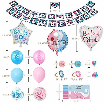 All-in-One Baby Gender Reveal Decorations Kit | Gender Reveal Balloon, Boy  or Girl Pink and Blue Balloons, Sash, Cup Cake Toppers, Photo Props, Banner