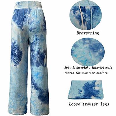 iniber Women's Comfy Stretch Tie Dye Lounge Pants Wide Leg Casual