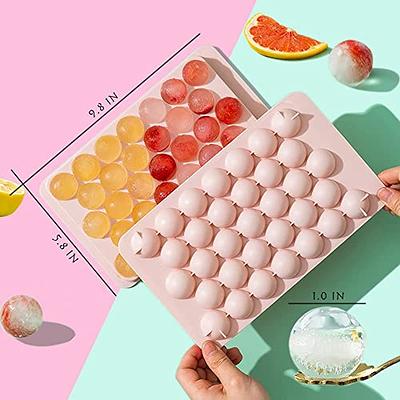 Mini Ice Ball Maker Mold for Freezer - Sphere Ice Cube Trays for Whiskey,  Tea, Coffee (3-Pack Pink Trays, Ice Bin & Tongs)