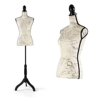 Female Dress Form Mannequin Adjustable Height Black Tripod Stand Woman Body  Torso Clothing Display (Beige Printing) : : Industrial & Scientific