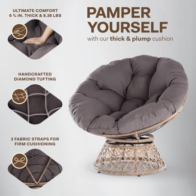 Aile 360 Swivel Comfy Papasan Chair with Fabric Cushion, Sturdy Metal Frame  (Graphite Stone - Brown Frame)