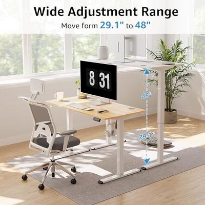 Solid Wood Electric Standing Desk, 48x24 Inches Adjustable Height Stand up  Desk with Whole Piece Desktop, Sit Stand Home Office Desk White