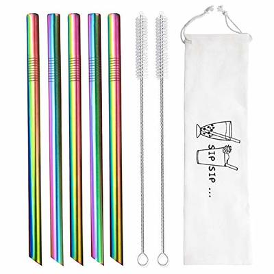 5 Pcs Reusable Boba Straws & Smoothie Straws - Colors & Angled Tips,  Stainless Steel Straws, Metal Straws for Bubble Tea, Milkshakes, Jumbo  Drinks, 2 Cleanning Brushes & 1 Case