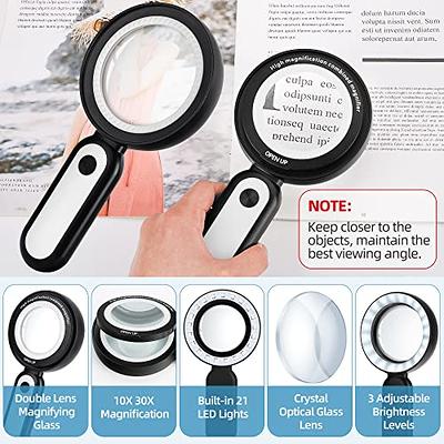 30X Portable Magnifying Glass Illuminated Magnifier Loupe