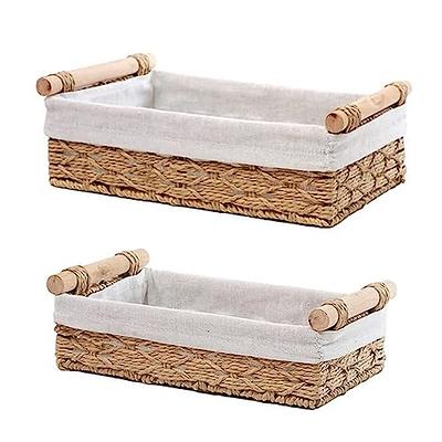 Seagrass Storage Baskets with Labels, 10.5x9x7.5in Wicker Storage Basket, 4  Pack Woven Storage Baskets, Pantry Baskets Organization,Vintage Basket Bin