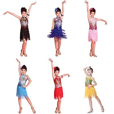 Girls Sequin Latin Dance Tassel Dress Fashion Cha Cha Salsa Tango Dance  Outfit Stage Costume