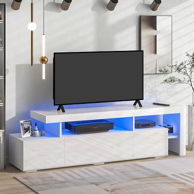 Harper & Bright Designs Stylish 67 in. White TV Stand with Cabints, Drawer  and Shelf Fits TV's up to 75 in. with Color Changing LED Lights LXY010AAK 