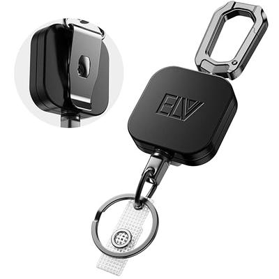 ELV Retractable ID Badge Holder, Heavy Duty Metal Body and Dyneema Cord,  Carabiner Key Chain Metal