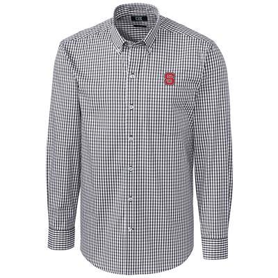 Detroit Tigers Cutter & Buck Big Tall Stretch Gingham Long Sleeve Button-Down Shirt - Navy