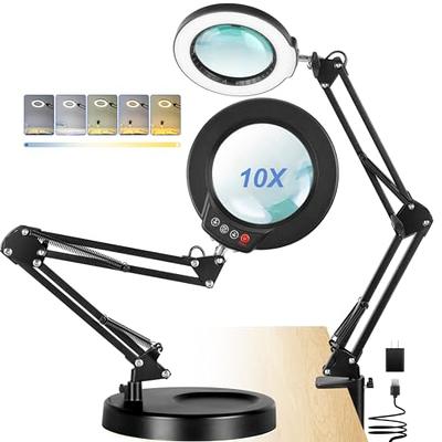 10X Magnifying Glass Desk Light Magnifier LED Lamp Reading Lamp, Base &  Clamp, Black 
