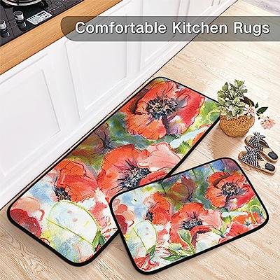 Artnice Kitchen Floor Mats 2 Piece,Floral Anti Fatigue Kitchen