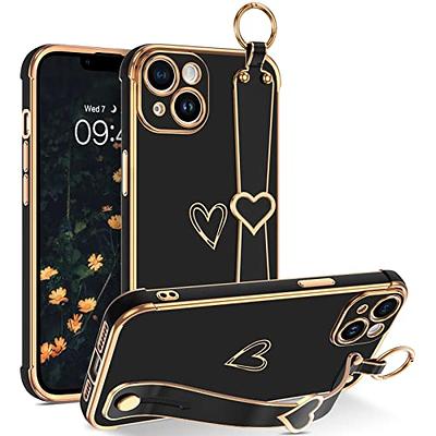 Teageo Compatible with iPhone 13 Case for Women Girl Cute Love-Heart Luxury  Bling Plating Soft Back Cover Raised Full Camera Protection Bumper