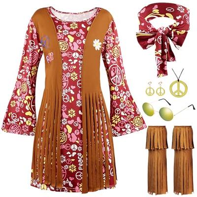  Erweicet 19PCS 60s 70s Outfits Hippie Costume Set Hippie Dress  for Girls Hippie Dress Vest with Tassel Peace Sign Headband Necklace Pins  Tattoos Costume : Clothing, Shoes & Jewelry