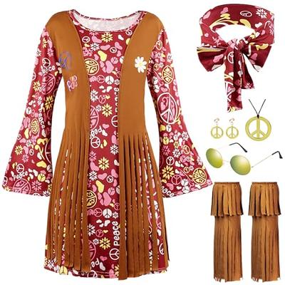 Yoomnol 60s 70s Hippie Costumes Dress Necklace Earrings Women