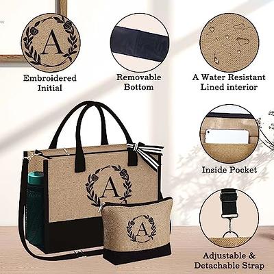 BeeGreen Personalized Birthday Gifts for Women w Inner and Side  Pouch Monogram Tote Bag w Zipper and Adjustable Shoulder Strap Embroidery  Initial Tote Bag w 13oz Canvas Beach Bag for