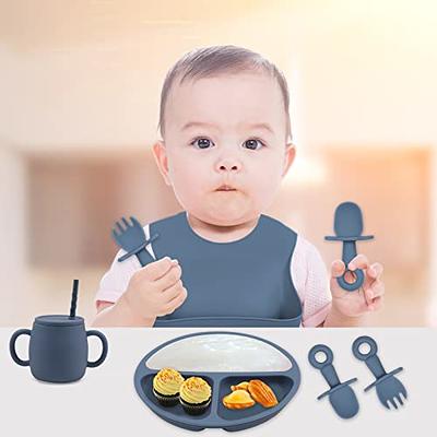 Baby Led Weaning Supplies - Silicone Baby Feeding Set - Suction Bowl  Divided Plate Bib Cup Self Feeding Spoons - Toddler Baby Dish Set - First  Stage S