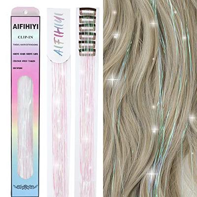 Silver Clip in Hair Tinsel Kit, Pack of 6Pcs Glitter Fairy Tinsel Hair  Extensions 20 Inch Shiny Hair Tinsel Heat Resistant, Sparkly Strands Hair  Accessories, Festival Gift for Women Girls Kids