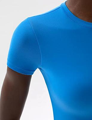 PUMIEY Bodysuit for Women Short Sleeve Blue Body Suits Blue Tops