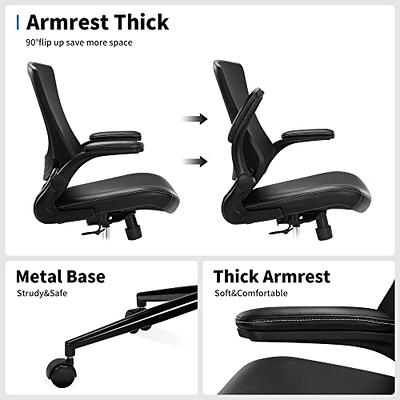 Luckyear Office Chair,Ergonomic Desk Chair,Home Office Desk Chairs,Computer  Chair,Adjustable Executive Task Chair,PU Leather Mesh Flip-up Armrests  Swivel Rolling Wheels Work Gaming Chair,Black 