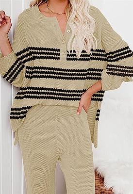  ETCYY NEW Women's Two Piece Trendy Sweater Set Outfit Knit  Lounge Set Oversized Striped Pullover Wide Leg Pants Matching Loungewear :  Clothing, Shoes & Jewelry