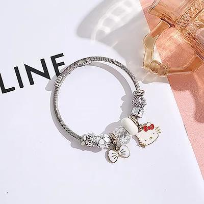 DS 4pcs Beaded Charm Bracelets for Teen Girls Dainty Cute Cartoon Crystal Beads Pearl Bracelets Anklets Set for Woman and Girls Adjustable Stretch