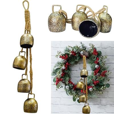 Craft Bells, 34pcs Bronze Jingle Bells Vintage Bells (1.7 inch x 1.5 inch) Small Brass Bells with Spring Hooks Hanging for Wind Chimes Housebreaking