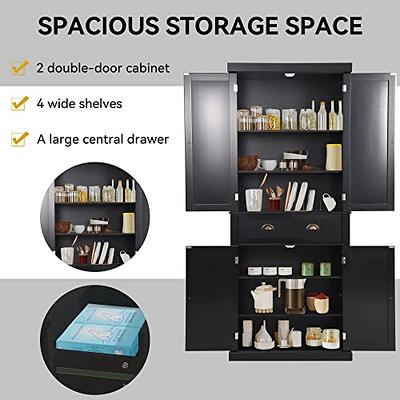 Furnaza 50 LED Kitchen Pantry Storage Cabinets - Food Cabinets  Freestanding Cupboards with 2 Doors with Racks and Shelves Adjustable for  Small Space