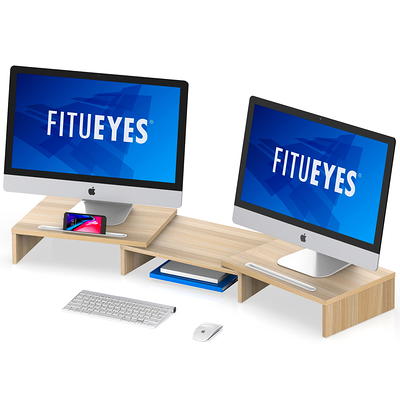 FITUEYES Dual Monitor Stand – 3 Shelf Computer Monitor Riser, Wood Desktop  Stand with Adjustable Length and Angle, Desk Accessories, Office Supplies