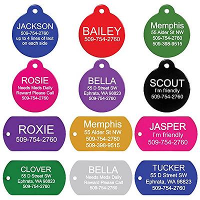 GoTags Stainless Steel Pet ID Tags, Personalized Dog Tags and Cat Tags, up  to 8 Lines of Custom Text, Engraved on Both Sides, in Bone, Round, Heart